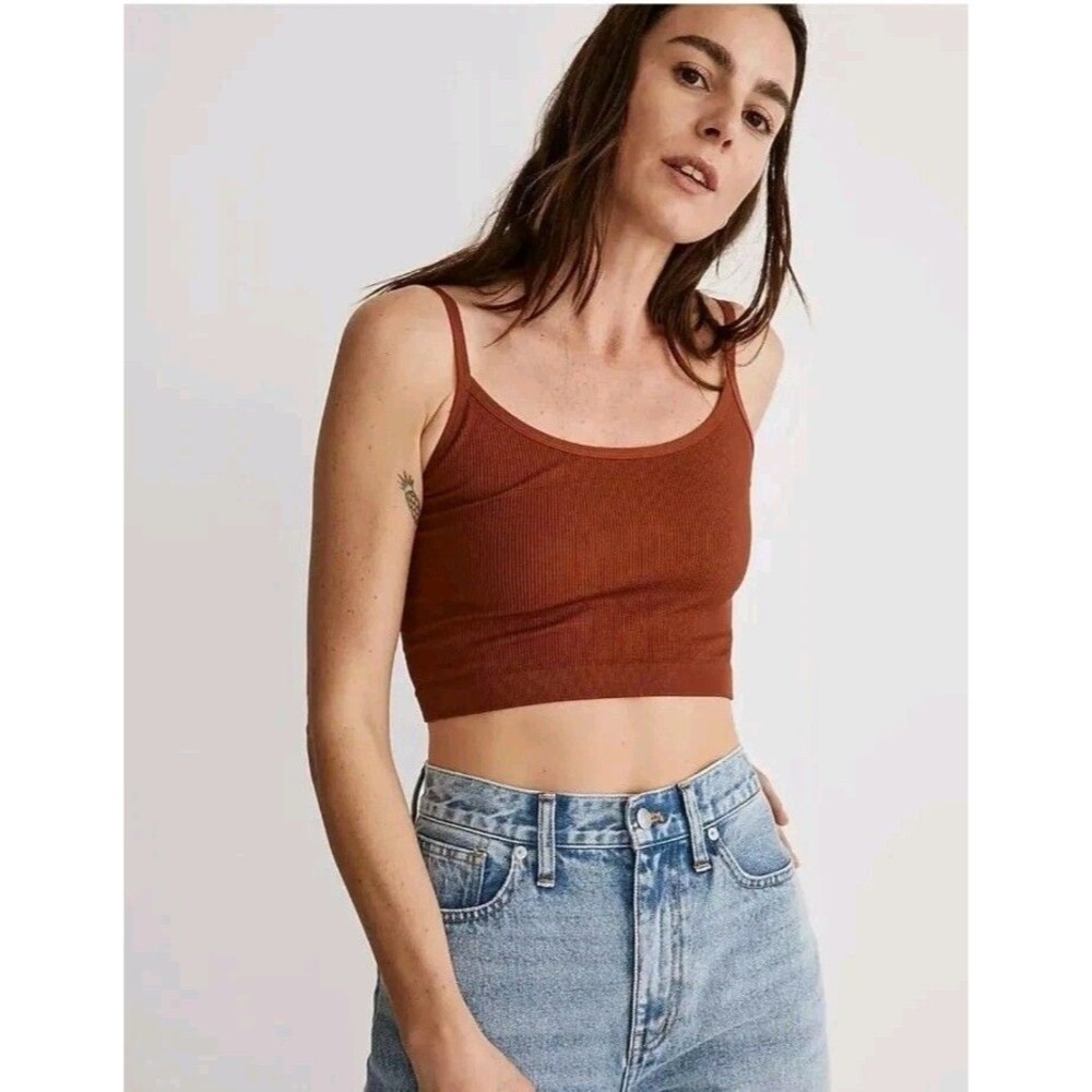 Madewell MWL Seamless Crop Cami Dusty Redwood Ribbed Size XXS/XS NWT